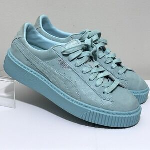 Puma Sneakers Womens 8 Blue Basket Platform Chunky Glitter Low Top Shoes